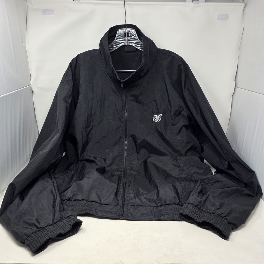 Vintage USA Olympic Jacket Mens Large Black Full Zip Windbreaker JC Penney 90s
